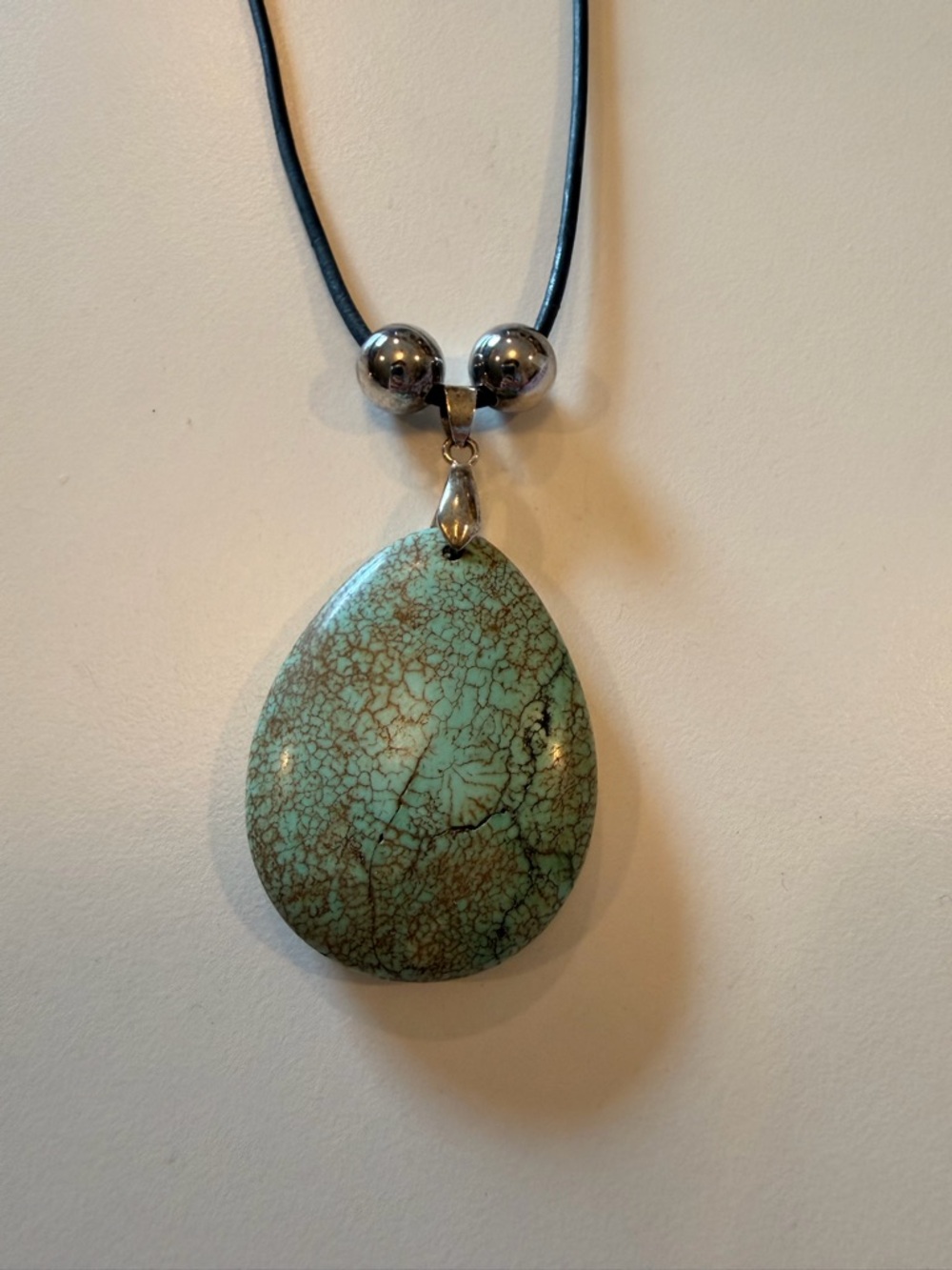 Turquoise Teardrop Pendant with Silver Accents Necklace